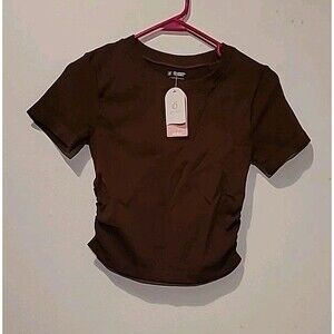 Olchee Cropped Stretchy Ribbed Dressy Tee, Size Medium